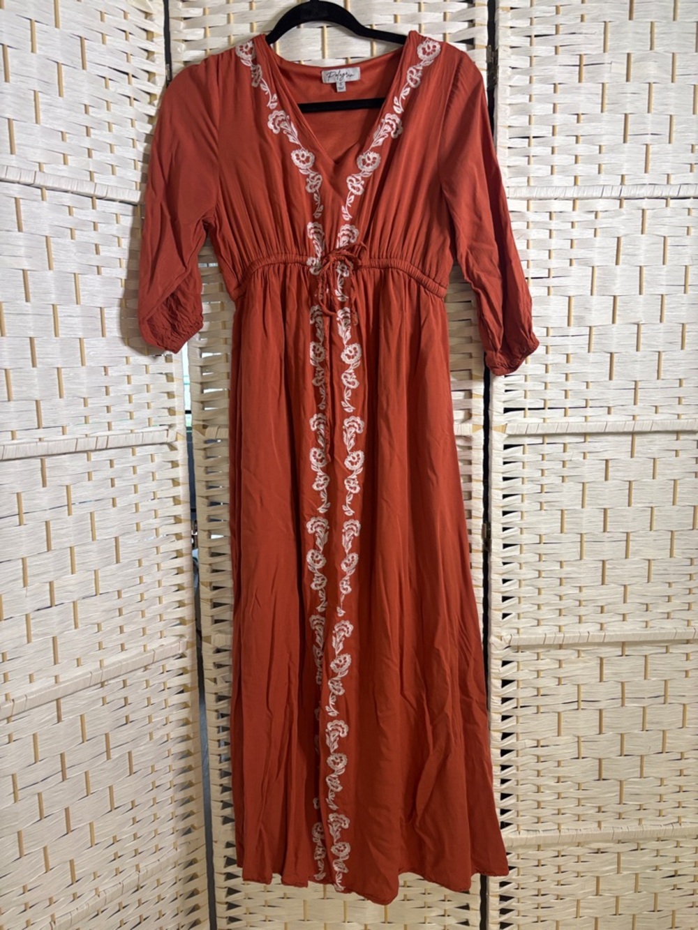 Polagram Rust Maxi Dress with White Embroidery